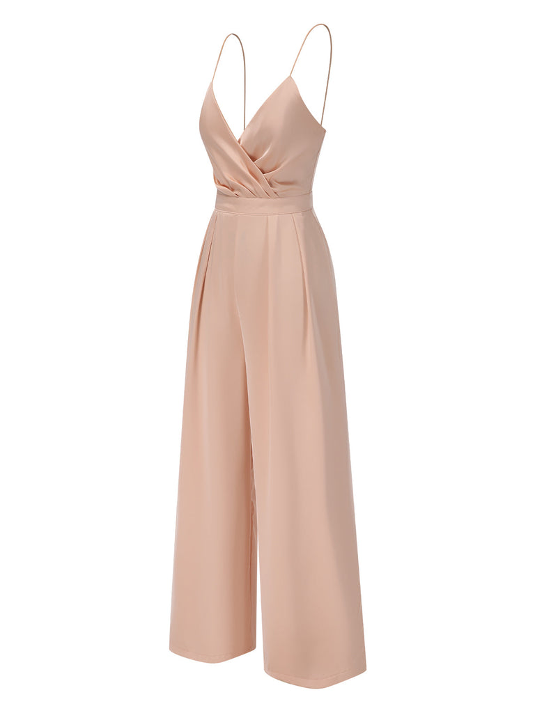 Rosa 1930er Satin Spaghetti Träger Jumpsuit