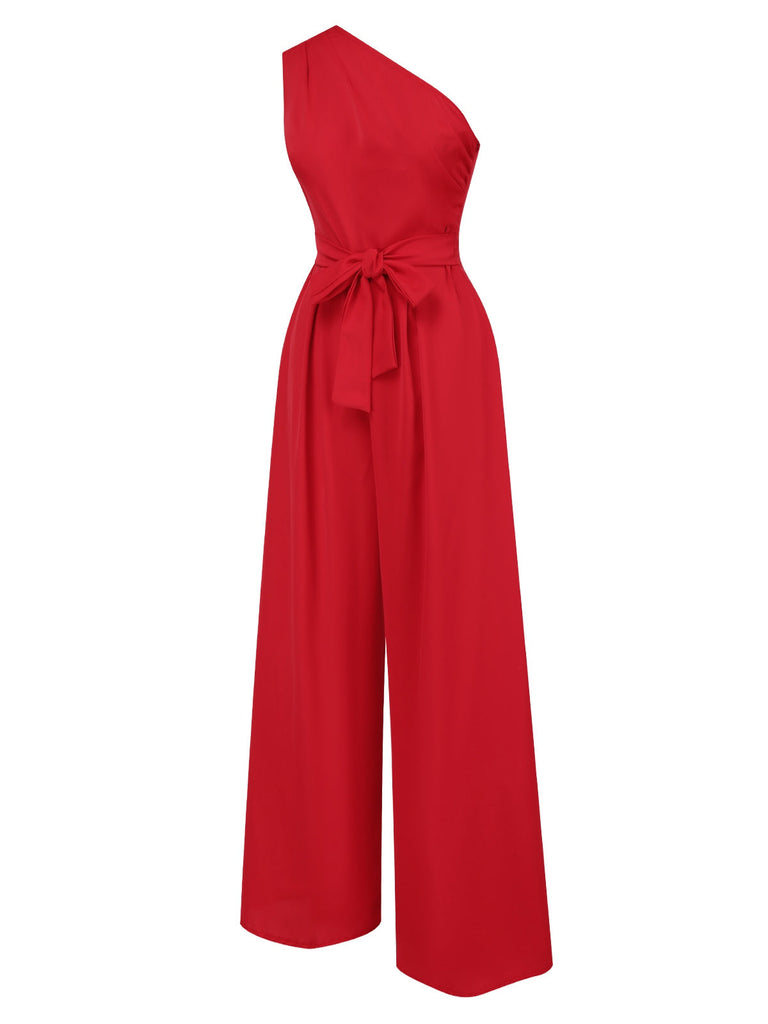 1930er Eine Schulter Solide Binden Jumpsuit