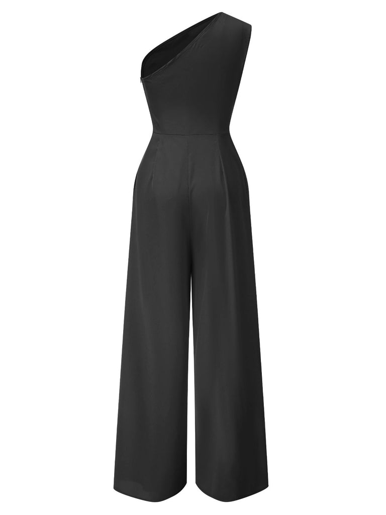 1930er Eine Schulter Solide Binden Jumpsuit