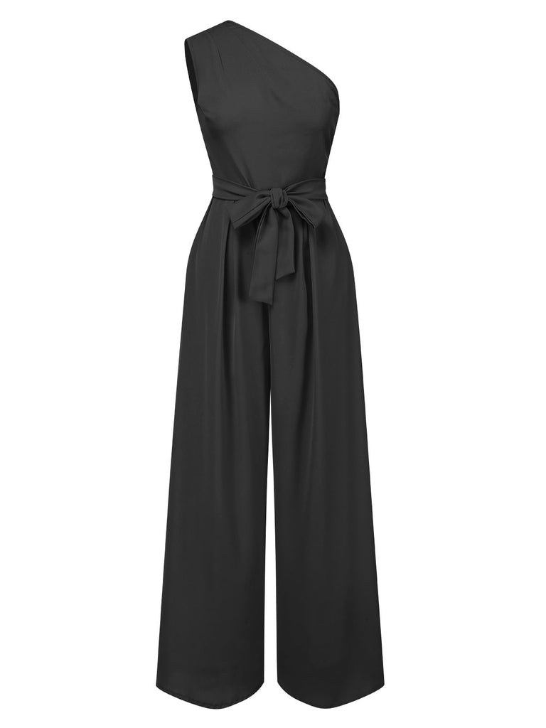 1930er Eine Schulter Solide Binden Jumpsuit