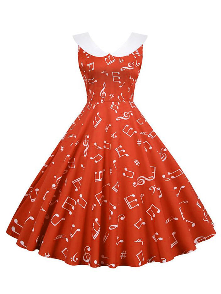 Rot 1950er Musiknoten Swing Kleid