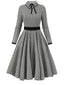 [Vorverkauf] Schwarz 1950er Revers Gingham Plaid Kleid