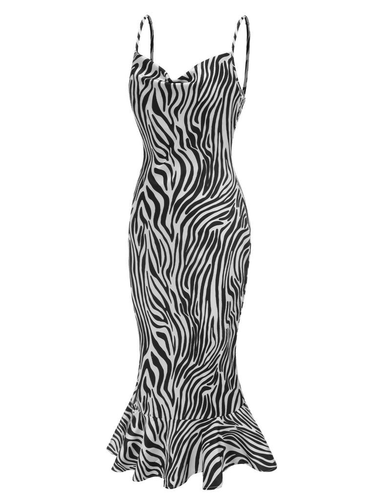 [Vorverkauf] 1930er Wasserfallausschnitt Träger Zebra Meerjungfrauenkleid