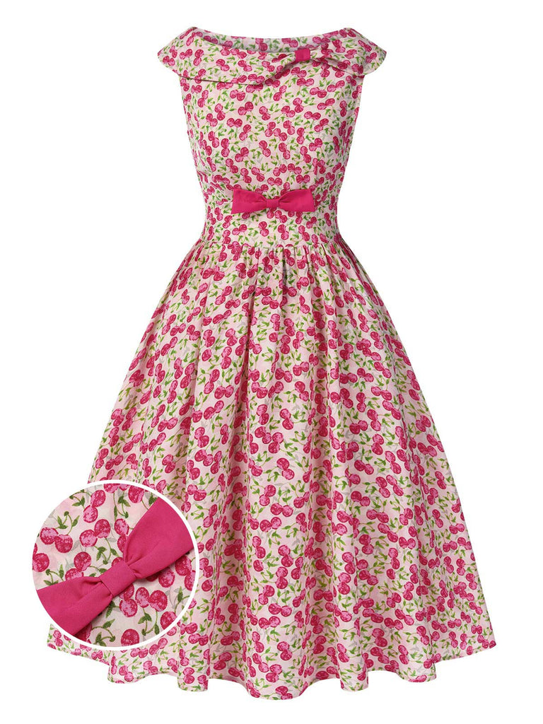 [Vorverkauf] Rosa 1950er Kirsche Bogen Swing Ärmellos Kleid