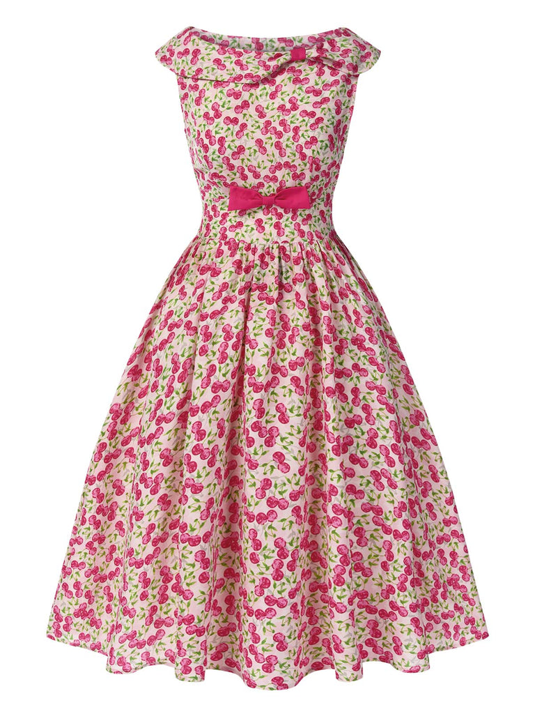 [Vorverkauf] Rosa 1950er Kirsche Bogen Swing Ärmellos Kleid