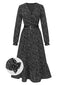 Schwarz 1940er Schlitz Blumen Gürtel Kleid