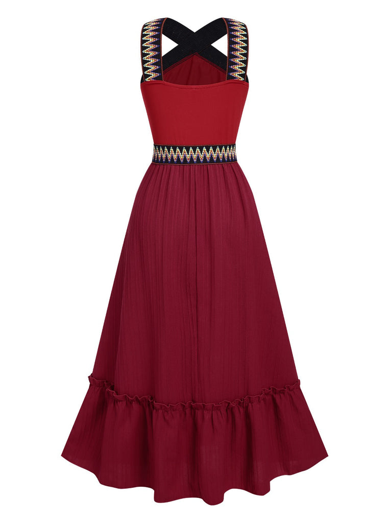 Weinrot 1940er Halter Ethnic Kleid