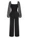 Schwarz 1960er Beflockter Quadratischer Hals Patchwork Jumpsuit