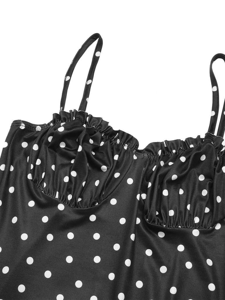 Schwarz 1930er Polka Dots Rückenfrei Meerjungfrauen Maxi Kleid