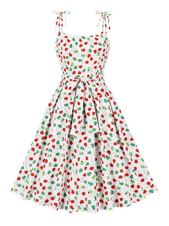 [Große Größen] Weiß 1950er Lichterkette Schultergurt Kleid