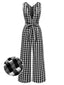 [Vorverkauf] Schwarz 1940er V-Ausschnitt Gingham Plaid Baumwolle Jumpsuit