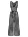 [Vorverkauf] Schwarz 1940er V-Ausschnitt Gingham Plaid Baumwolle Jumpsuit