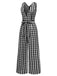 [Vorverkauf] Schwarz 1940er V-Ausschnitt Gingham Plaid Baumwolle Jumpsuit