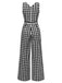 [Vorverkauf] Schwarz 1940er V-Ausschnitt Gingham Plaid Baumwolle Jumpsuit