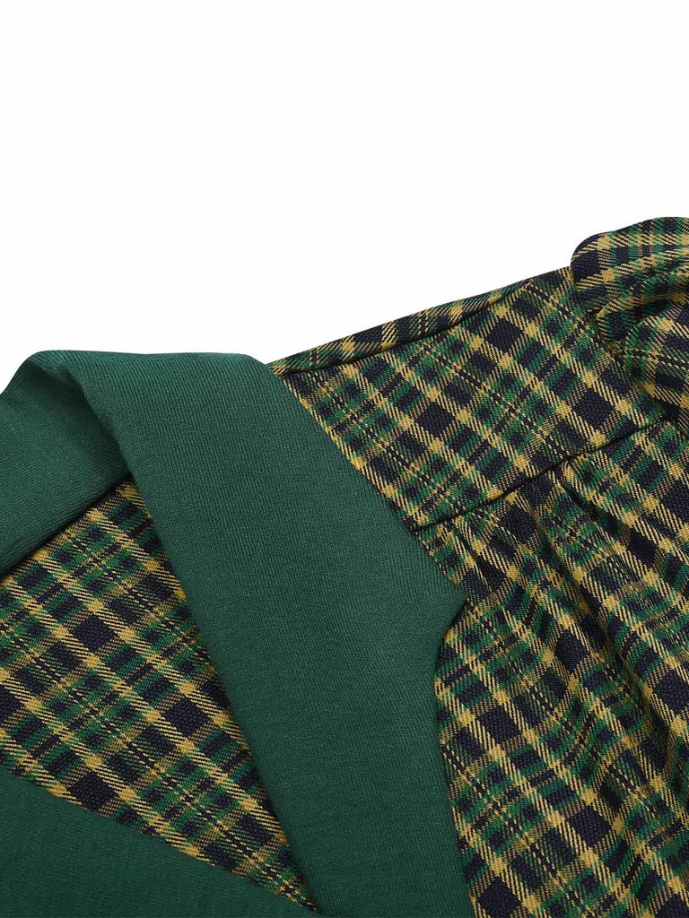 [Vorverkauf] Dunkelgrün 1940er Revers Plaids Bluse