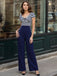 [Vorverkauf] Blau 1950er Hohl Bogen Streifen Patchwork Jumpsuit