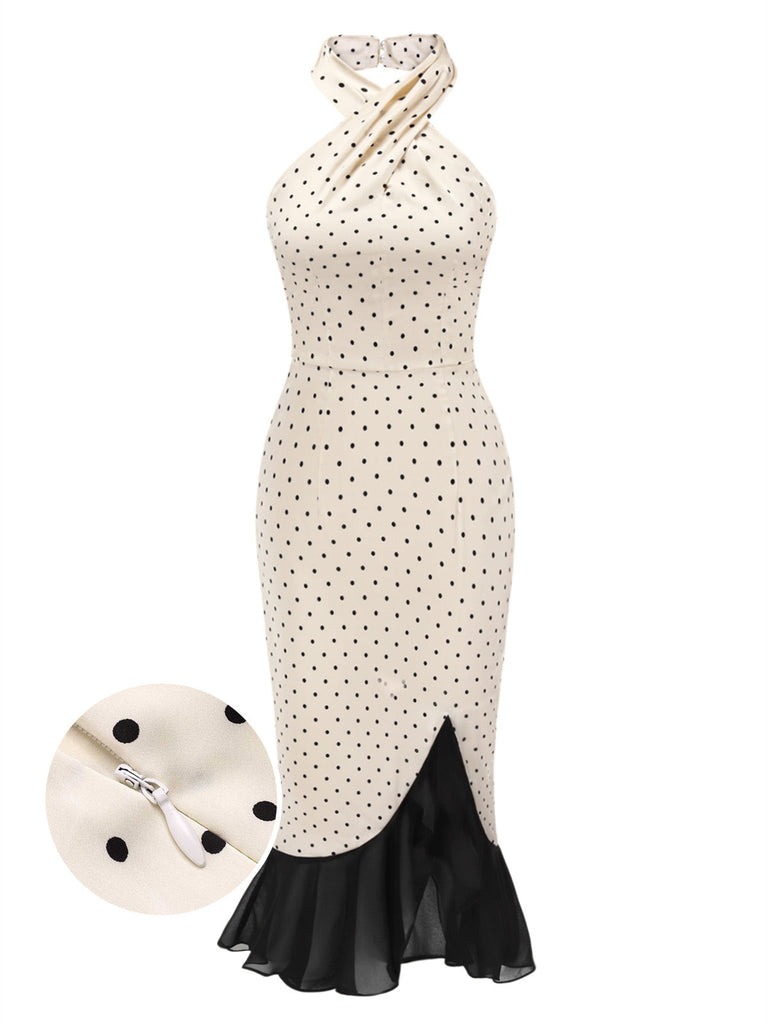 [Vorverkauf] 1930er Halter Polka Dots Rüschen Meerjungfrauenkleid