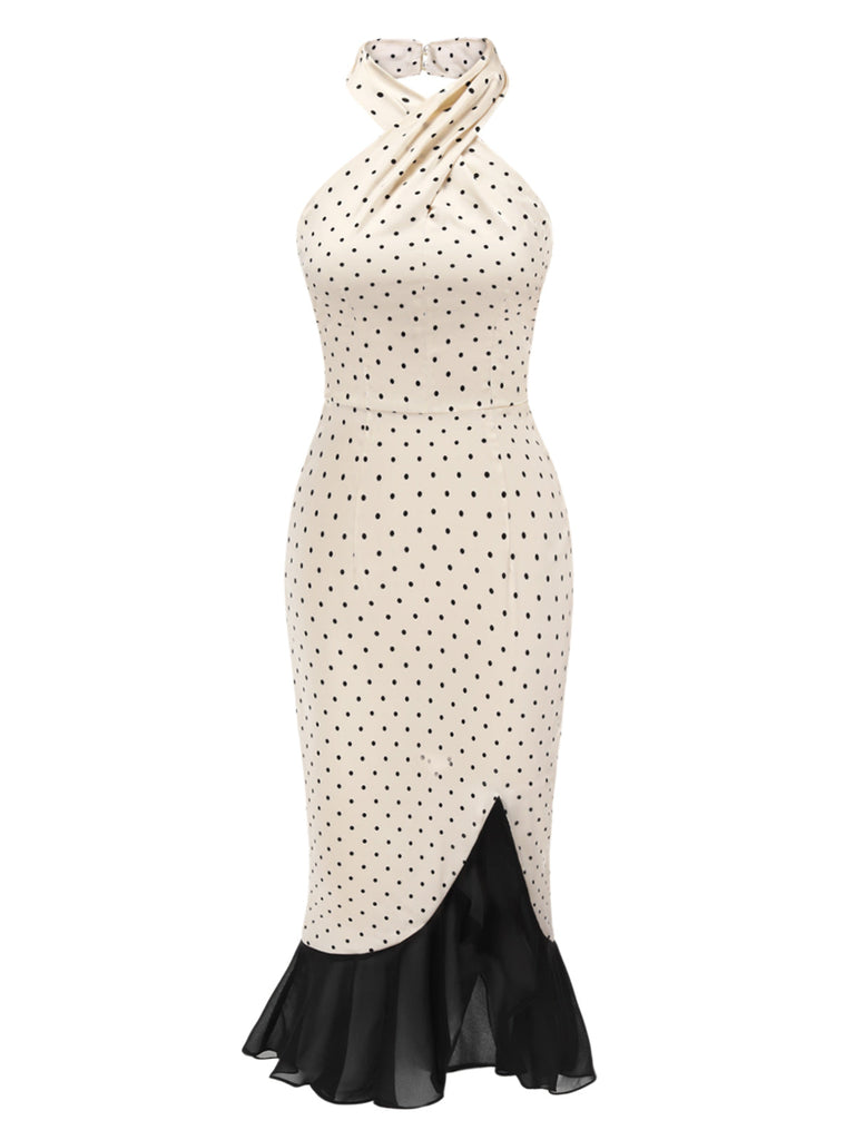 [Vorverkauf] 1930er Halter Polka Dots Rüschen Meerjungfrauenkleid