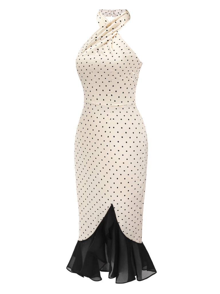 [Vorverkauf] 1930er Halter Polka Dots Rüschen Meerjungfrauenkleid