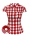 [Vorverkauf] Rot 1950er Revers Gingham Überschnittene Schulter Bluse