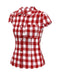 [Vorverkauf] Rot 1950er Revers Gingham Überschnittene Schulter Bluse