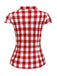 [Vorverkauf] Rot 1950er Revers Gingham Überschnittene Schulter Bluse