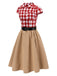 [Vorverkauf] 2PCS 1950er Revers Gingham Bluse & Gürtel Rock