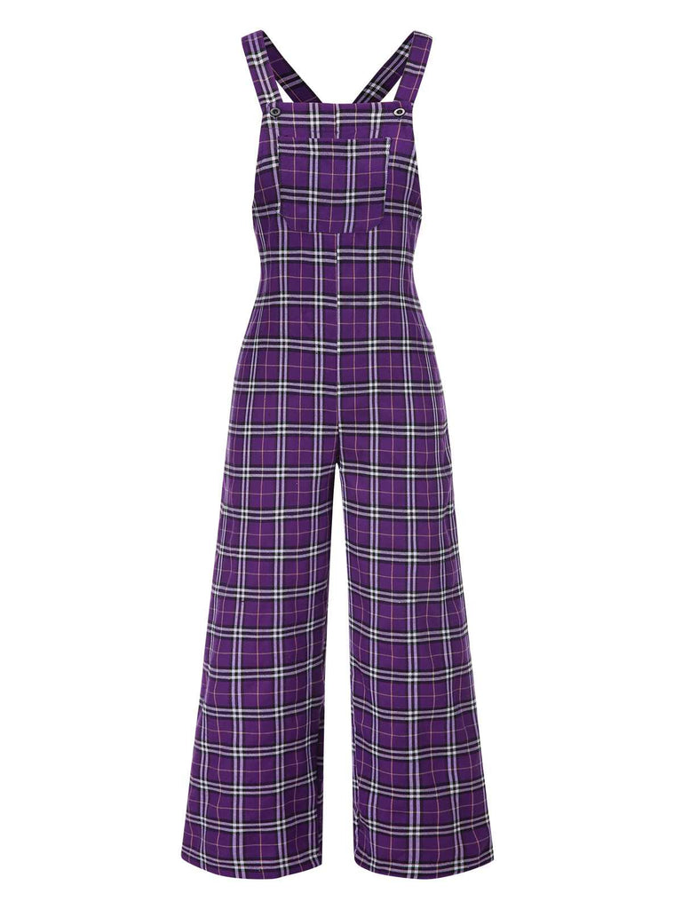 Lila 1960er Plaids Weites-Bein Overall Jumpsuit