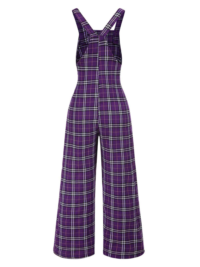 Lila 1960er Plaids Weites-Bein Overall Jumpsuit