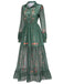 Grün 1930er Blumen Netz Patchwork Maxi Kleid