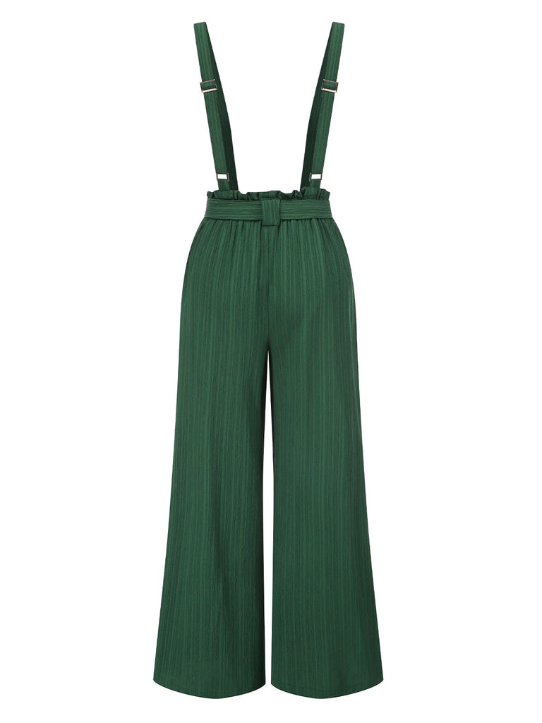 Grün 1950er Gürtel Träger Weites-Bein Jumpsuit