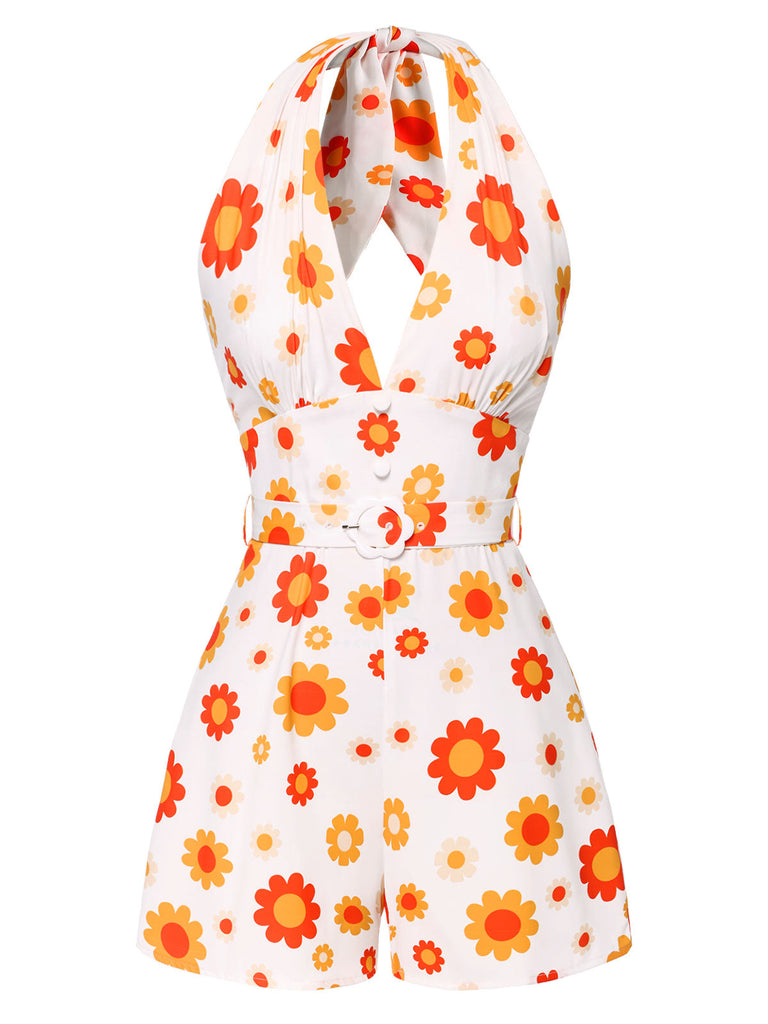 [Vorverkauf] Gelb 1960er Blumen Halter Romper