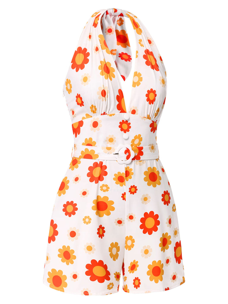 [Vorverkauf] Gelb 1960er Blumen Halter Romper