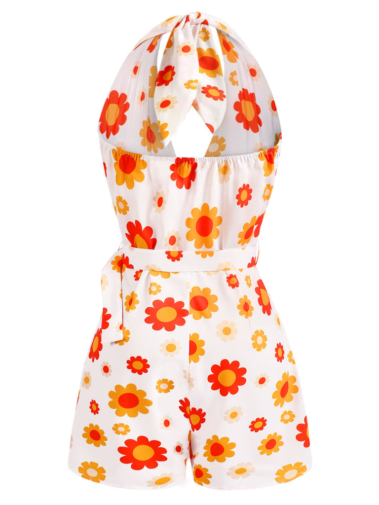 [Vorverkauf] Gelb 1960er Blumen Halter Romper