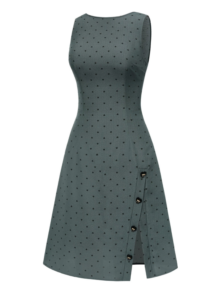 [Vorverkauf] Grau 1940er Herz Dots Ärmellos Kleid