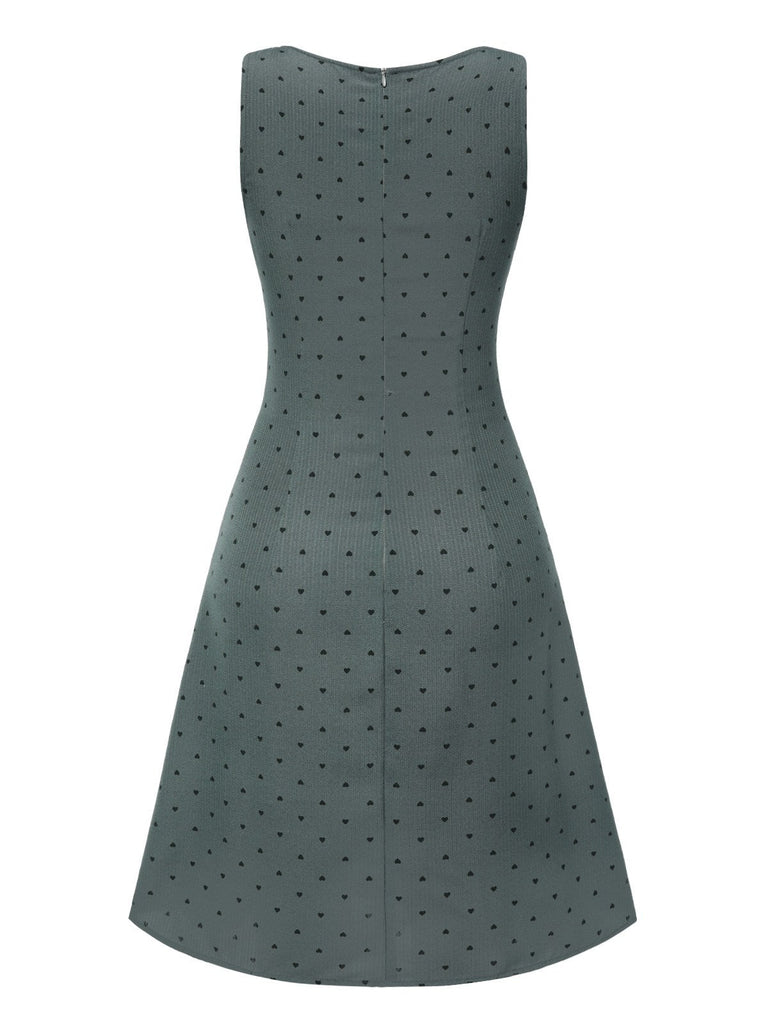 [Vorverkauf] Grau 1940er Herz Dots Ärmellos Kleid