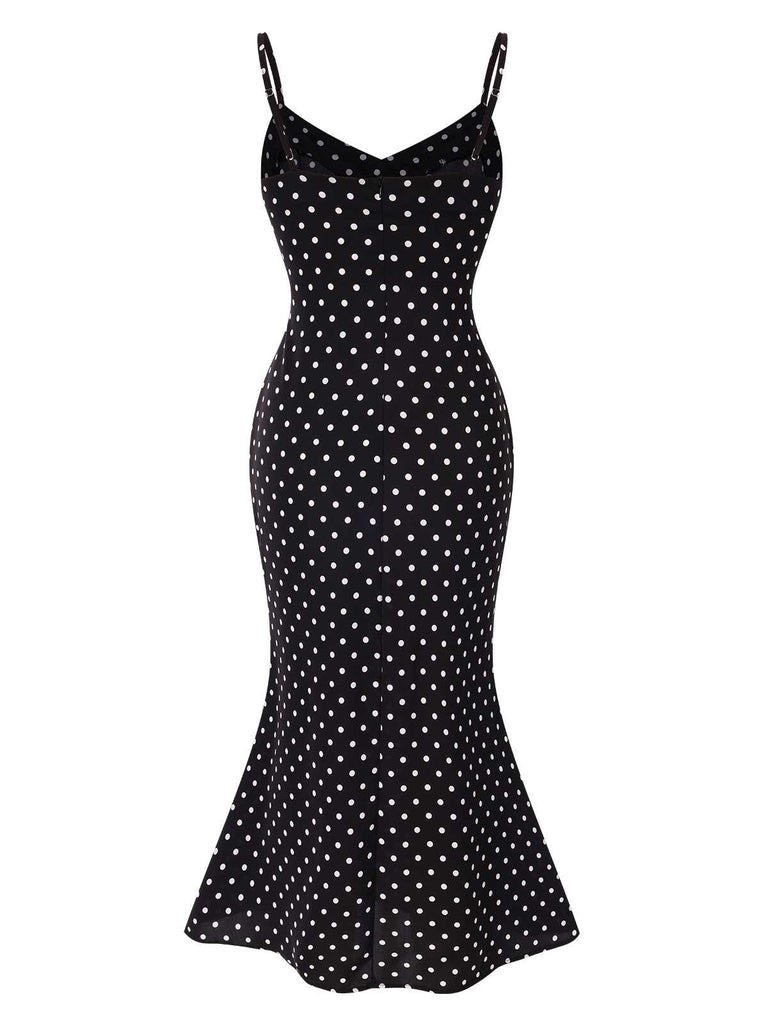 Schwarz 1930er Träger Polka Dots Meerjungfrauen Kleid