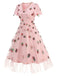 Rosa 1950er V-Ausschnitt Erdbeere Netz Swing Kleid