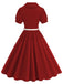 Rot 1950er Solide Revers Gürtel Kleid