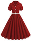 Rot 1950er Solide Revers Gürtel Kleid