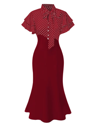 Rot 1930er Dots Krawattenhals Meerjungfrauenkleid