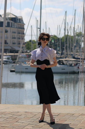 Schwarz 1930er Dots Krawattenhals Meerjungfrauenkleid