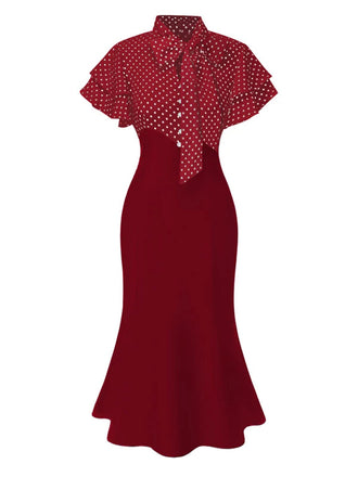 Rot 1930er Dots Krawattenhals Meerjungfrauenkleid