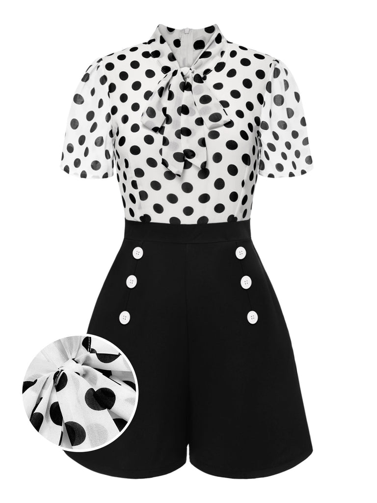 Schwarz & Weiß 1950er Polka Dot Kragen Romper