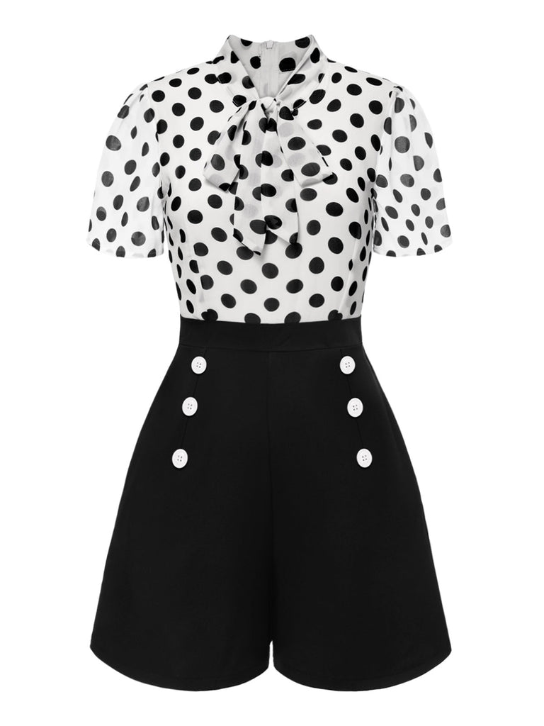 Schwarz & Weiß 1950er Polka Dot Kragen Romper