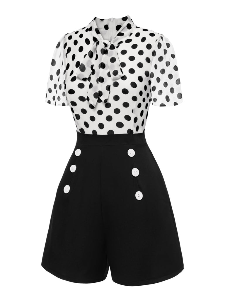 Schwarz & Weiß 1950er Polka Dot Kragen Romper