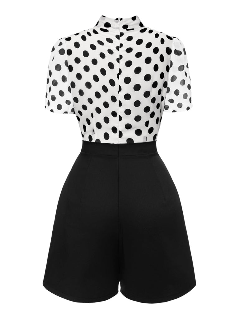 Schwarz & Weiß 1950er Polka Dot Kragen Romper