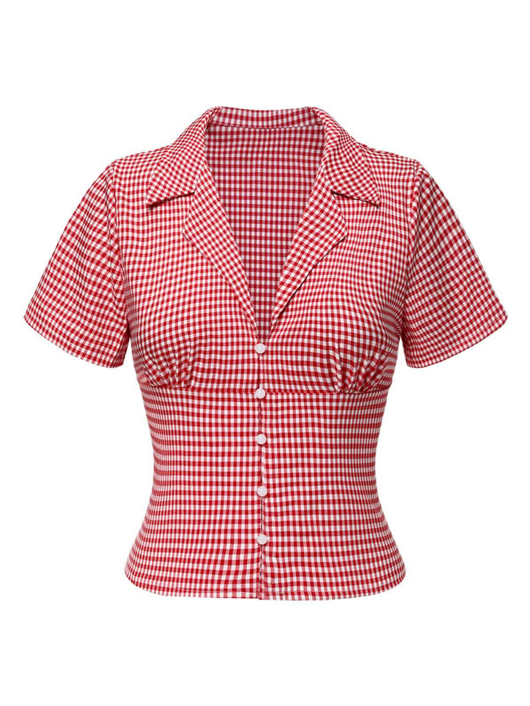 [Vorverkauf] Rot 1940er Gingham Plaid Kurze Bluse