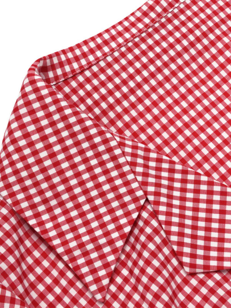 [Vorverkauf] Rot 1940er Gingham Plaid Kurze Bluse