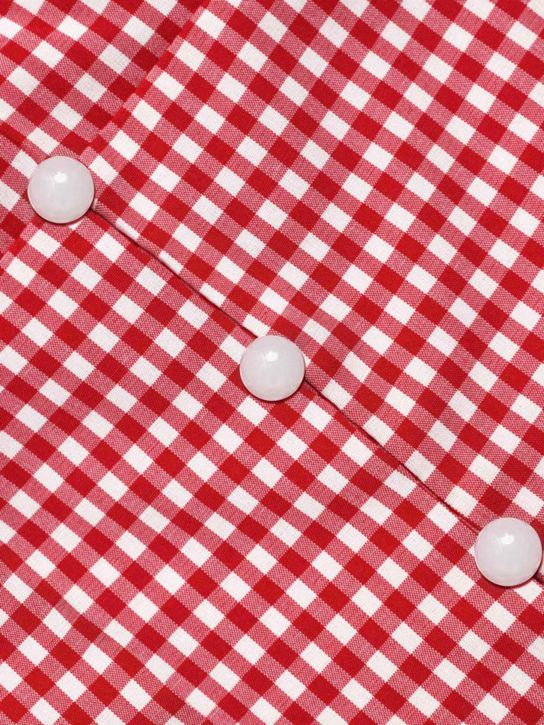 [Vorverkauf] Rot 1940er Gingham Plaid Kurze Bluse